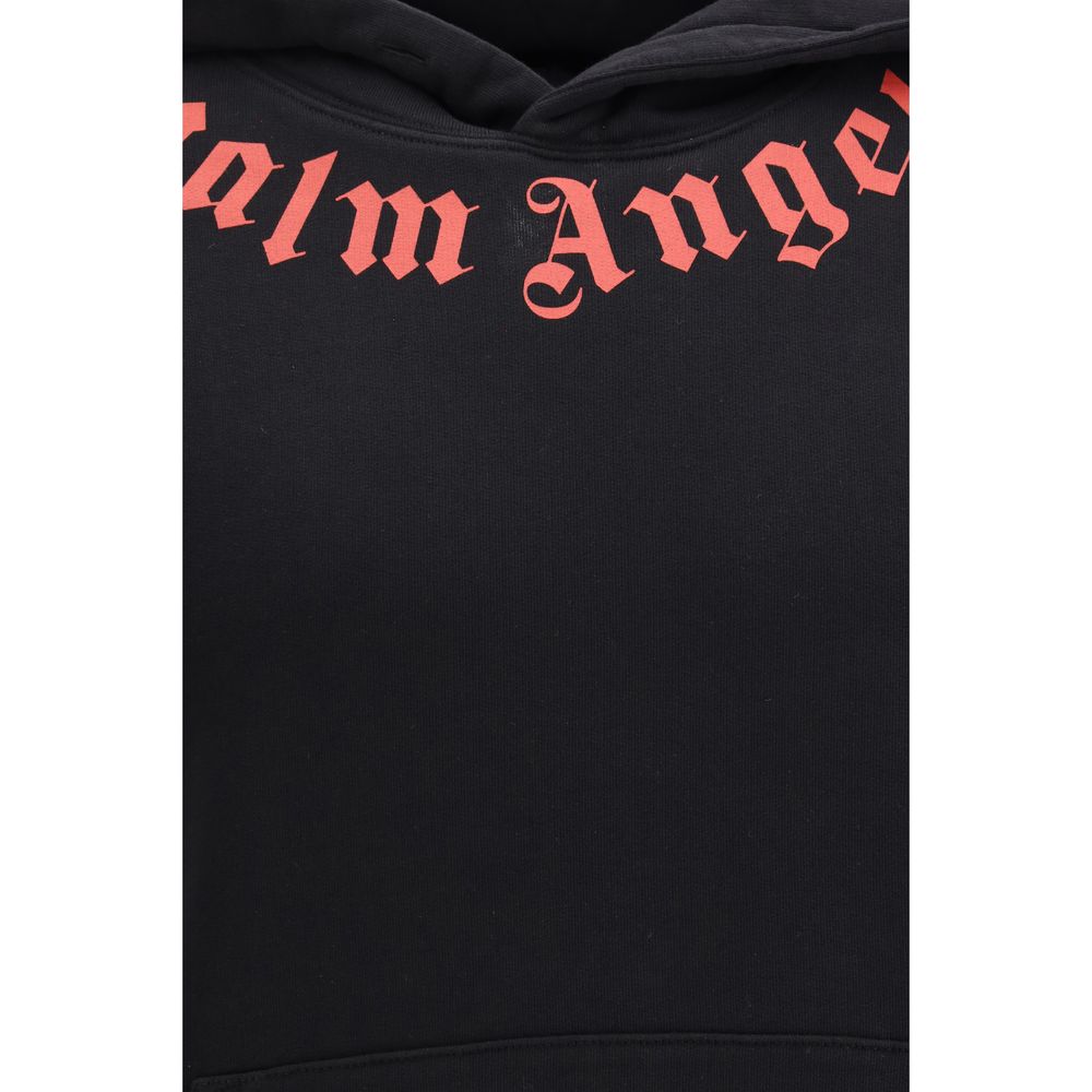 Palm Angels Neck Logo Black Cotton Hoodie for Men