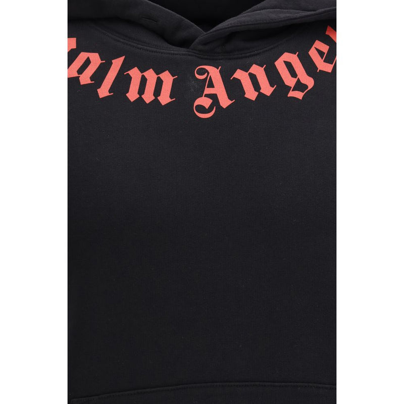 Palm Angels Neck Logo Black Cotton Hoodie for Men
