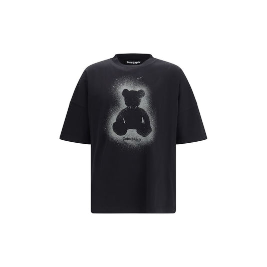 T-Shirt en Coton Noir Palm Angels - Modèle Logo Courbé