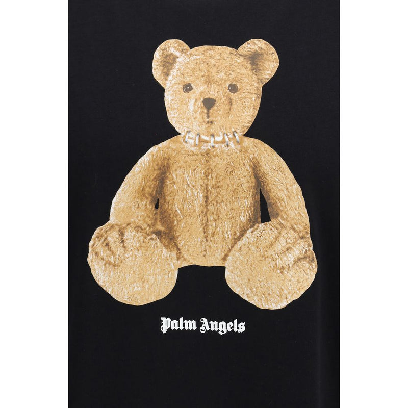 Palm Angels Black Cotton T-Shirt with Bear Print