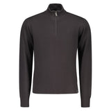 U.S. Grand Black Cotton Men Sweater - Stylish Half-Zip Design