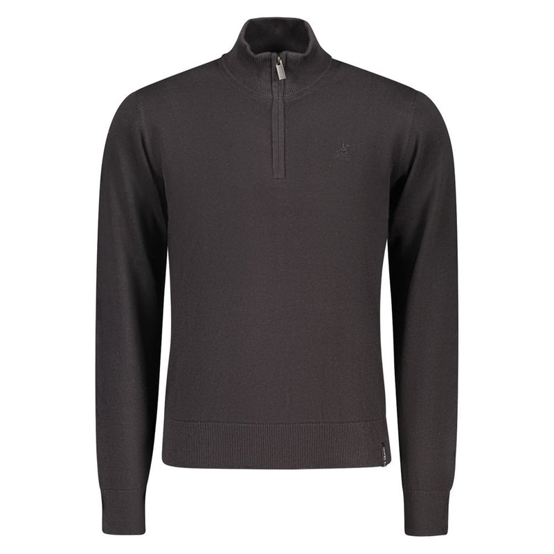 U.S. Grand Black Cotton Men Sweater - Stylish Half-Zip Design