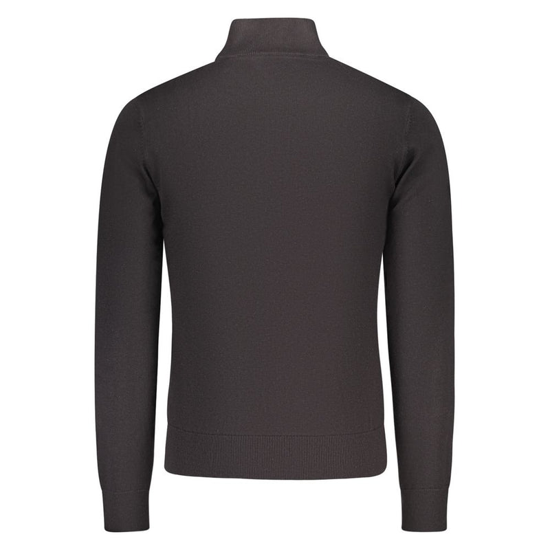 U.S. Grand Black Cotton Men Sweater - Stylish Half-Zip Design