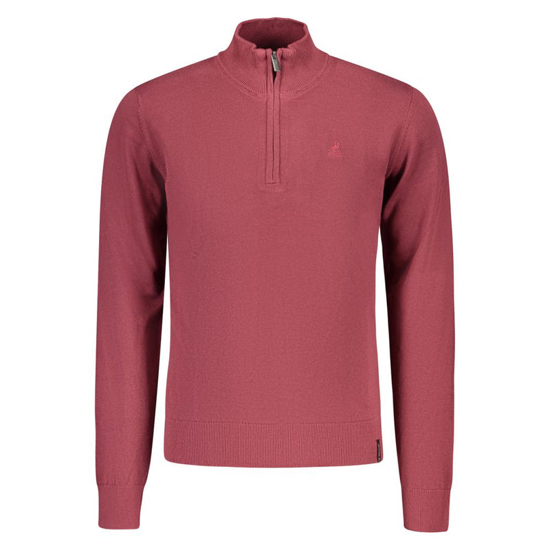 U.S. Grand Rosso Cotton Men Sweater - Stylish Half-Zip Design