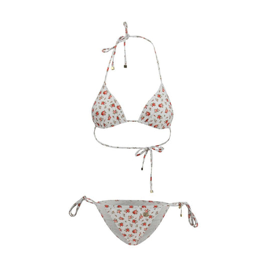 Dolce & Gabbana White Nylon Bikini with Roselline Print