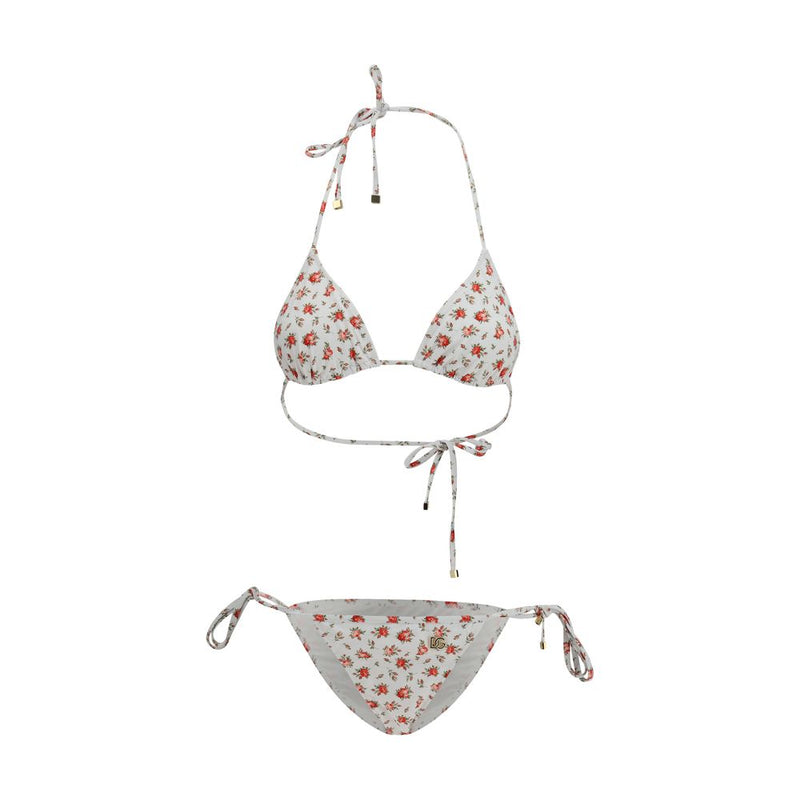 Dolce & Gabbana White Nylon Bikini with Roselline Print