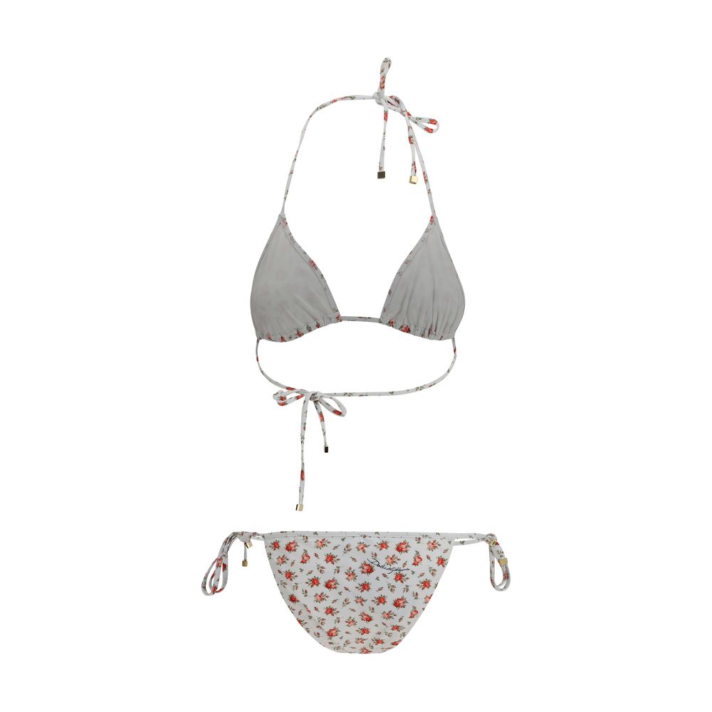 Dolce & Gabbana White Nylon Bikini with Roselline Print