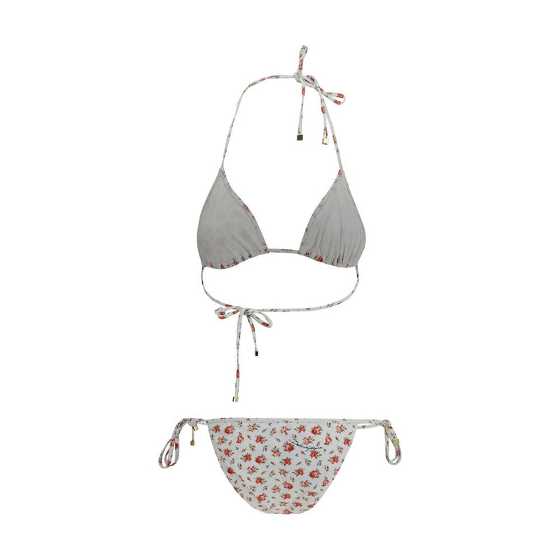 Dolce & Gabbana White Nylon Bikini with Roselline Print