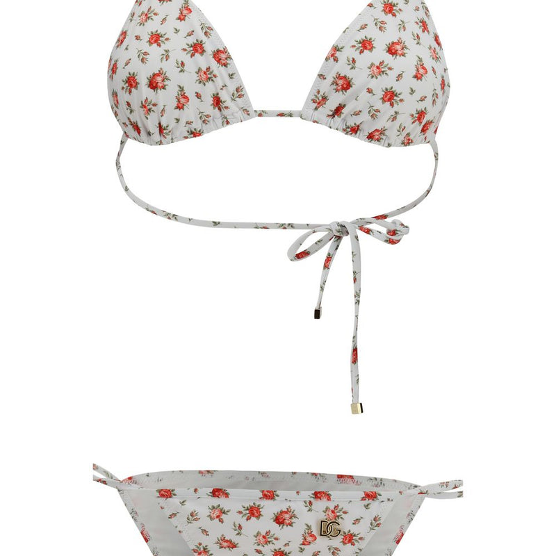 Dolce & Gabbana White Nylon Bikini with Roselline Print