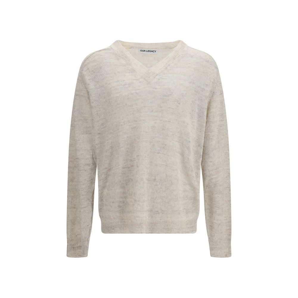 Our Legacy Rue V-Neck Beige Linen Sweatshirt for Men