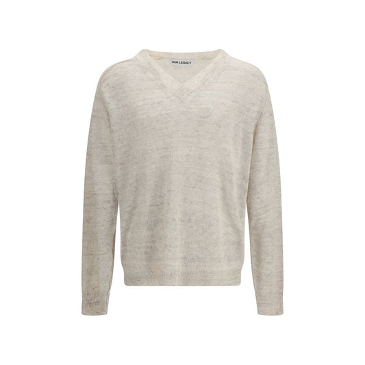 Our Legacy Rue V-Neck Beige Linen Sweatshirt for Men
