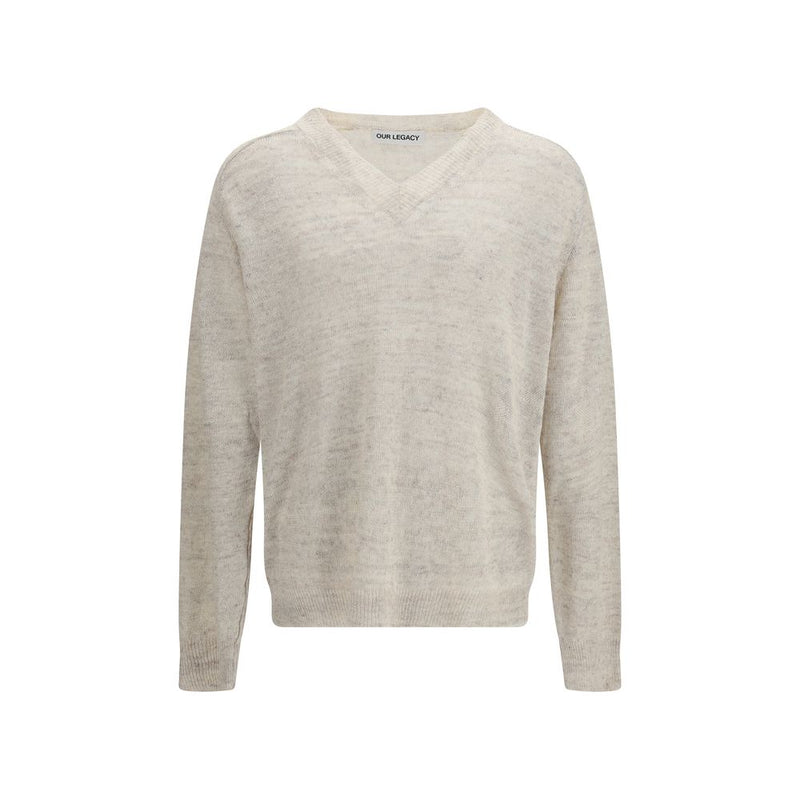 Our Legacy Rue V-Neck Beige Linen Sweatshirt for Men