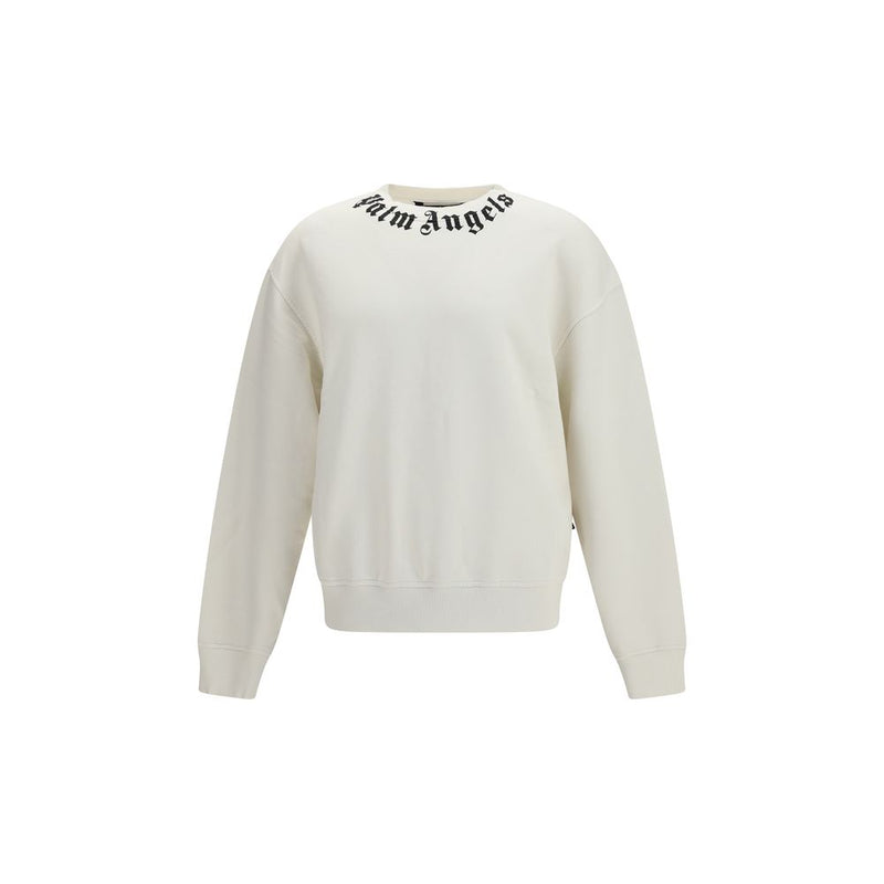 Palm Angels White Cotton Sweatshirt - Neck Logo Design