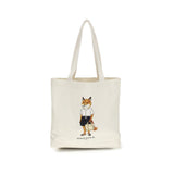 Maison Kitsuné Dressed Fox Beige Cotton Tote Bag