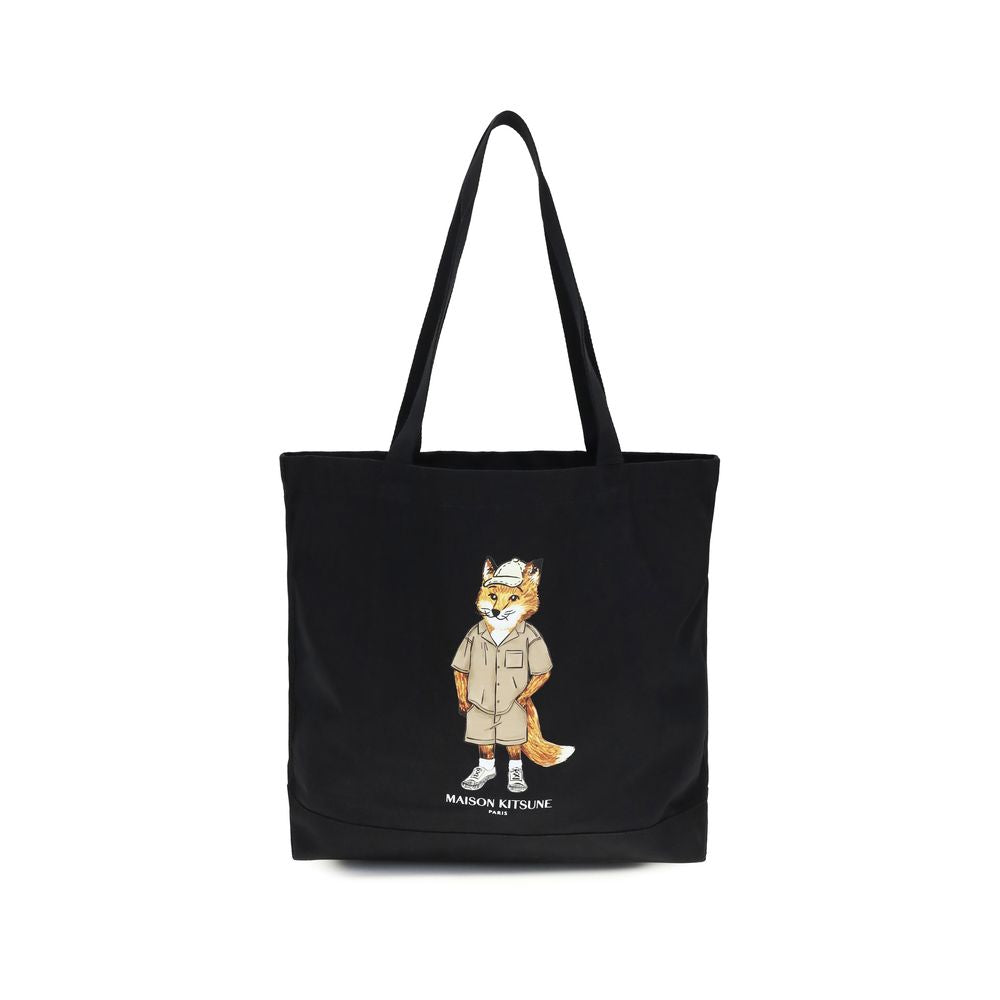 Maison Kitsuné Black Cotton Shoulder Bag - Fox Tote
