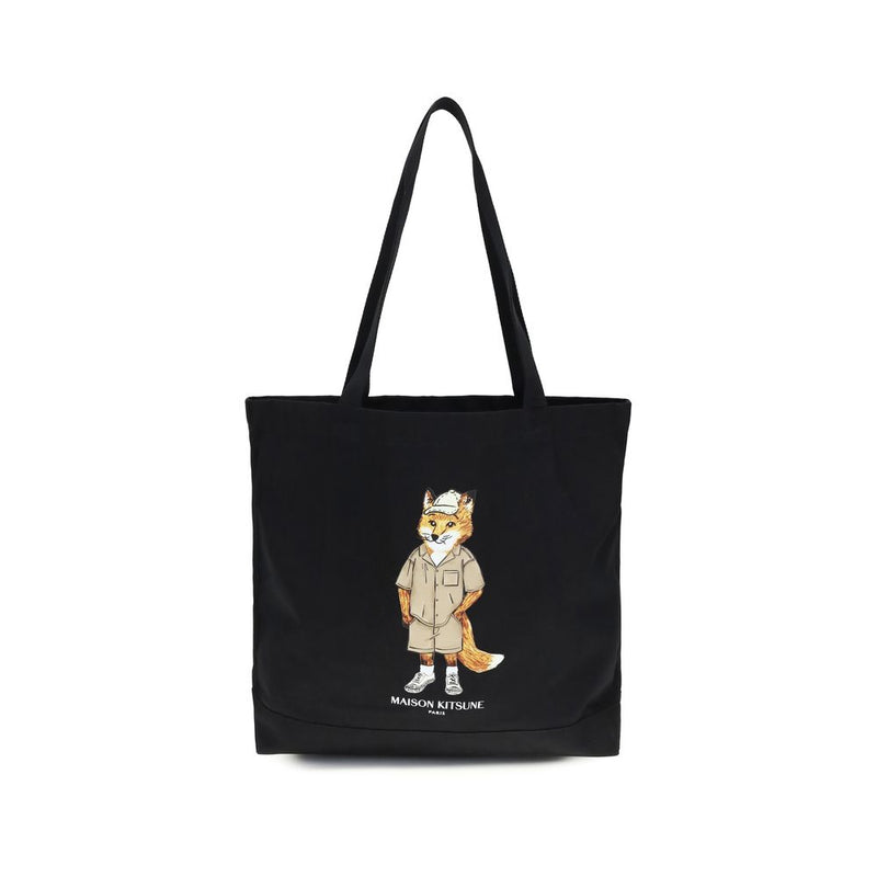 Maison Kitsuné Black Cotton Shoulder Bag - Fox Tote