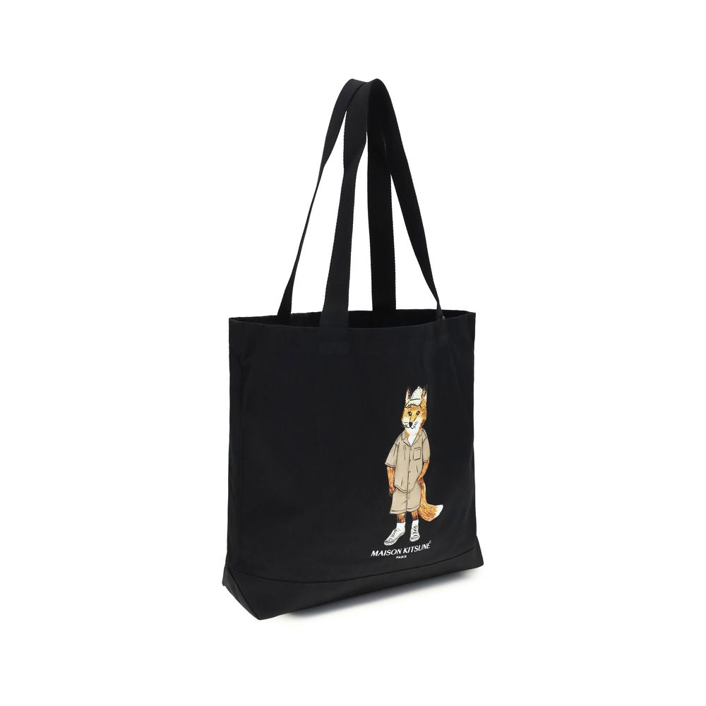 Maison Kitsuné Black Cotton Shoulder Bag - Fox Tote
