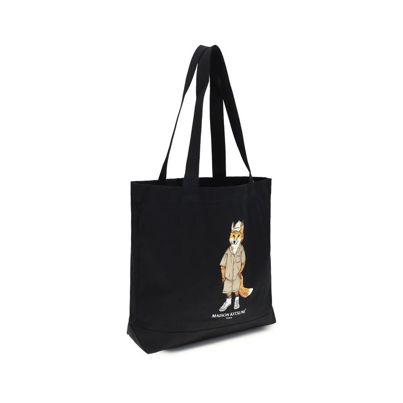 Maison Kitsuné Black Cotton Shoulder Bag - Fox Tote