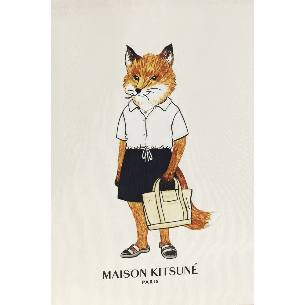 Maison Kitsuné Dressed Fox Beige Cotton Tote Bag