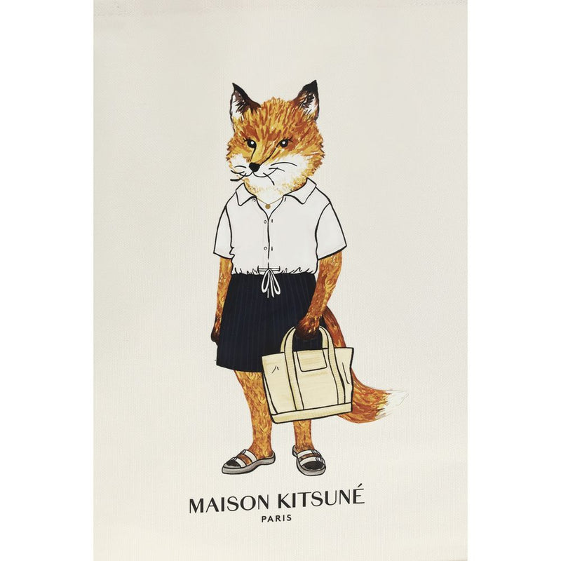 Maison Kitsuné Dressed Fox Beige Cotton Tote Bag