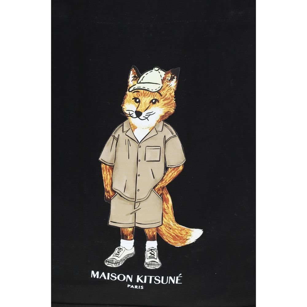 Maison Kitsuné Black Cotton Shoulder Bag - Fox Tote