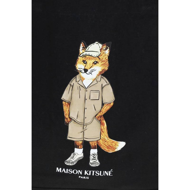 Maison Kitsuné Black Cotton Shoulder Bag - Fox Tote