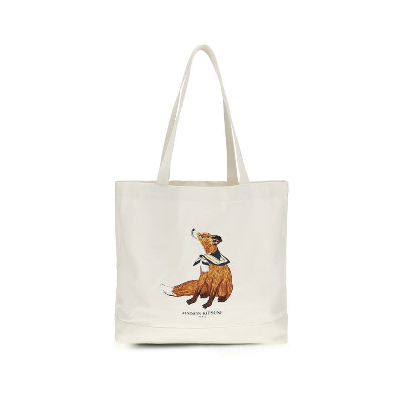 Maison Kitsuné Dreaming Fox Beige Cotton Tote Bag