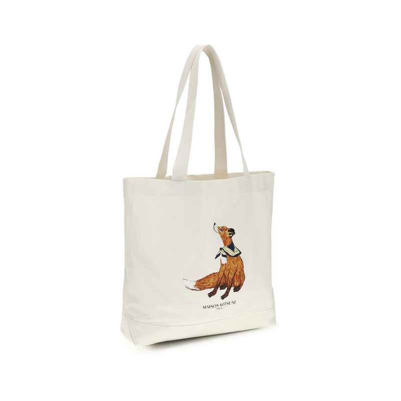 Maison Kitsuné Dreaming Fox Beige Cotton Tote Bag