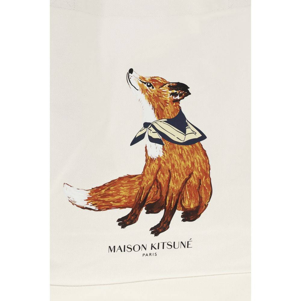 Maison Kitsuné Dreaming Fox Beige Cotton Tote Bag