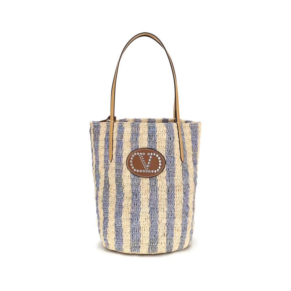 Valentino Garavani Blue Raffia Bucket Bag