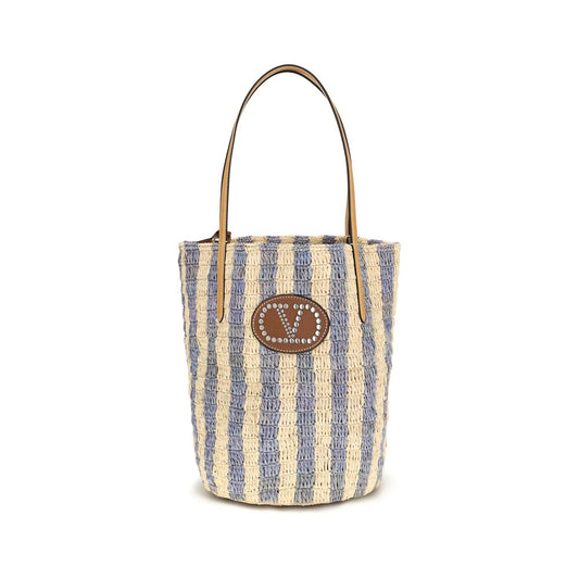 Valentino Garavani Blue Raffia Bucket Bag