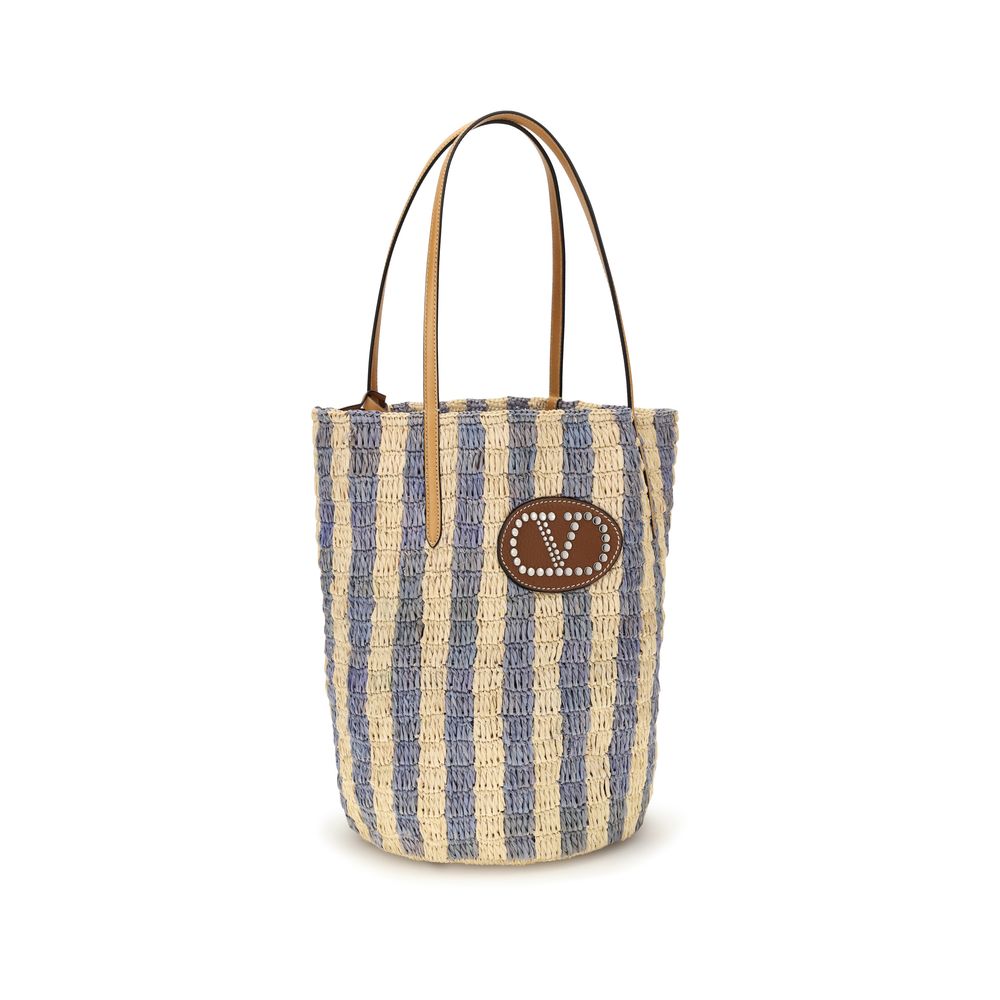 Valentino Garavani Blue Raffia Bucket Bag