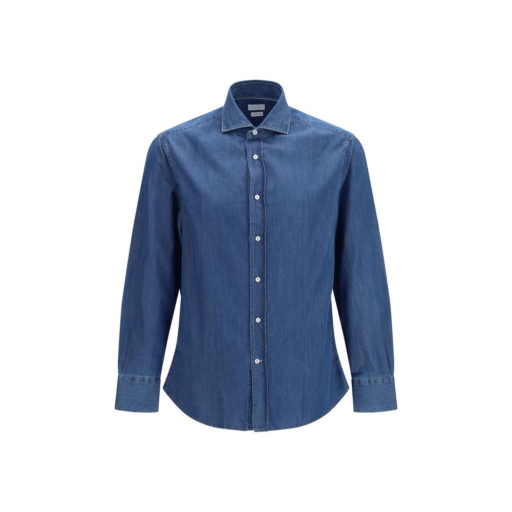 Brunello Cucinelli Blue Denim Shirt for Men