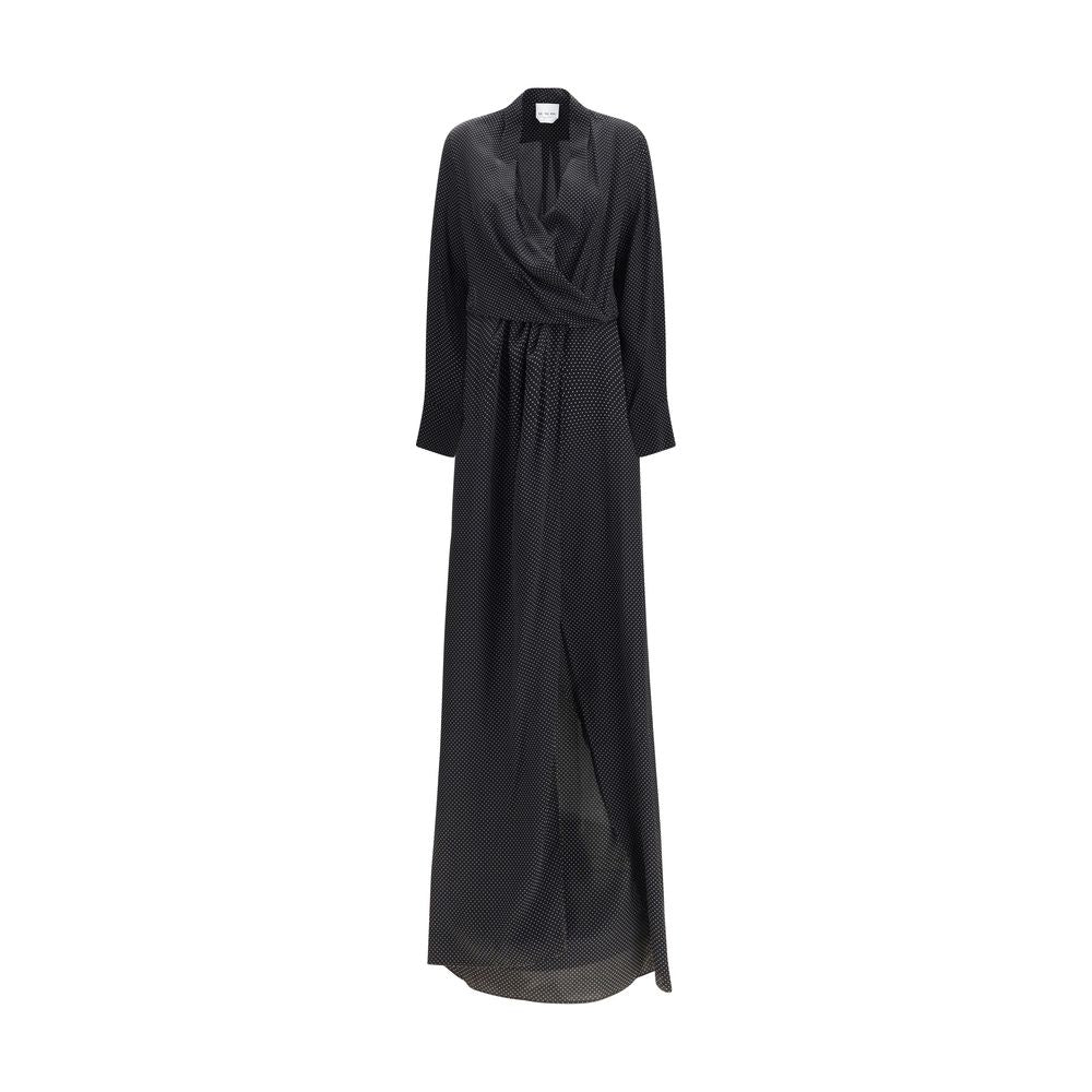 SA SU PHI Black Silk Long Dress - Elegant Criss Cross Design