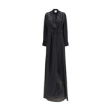 SA SU PHI Black Silk Long Dress - Elegant Criss Cross Design