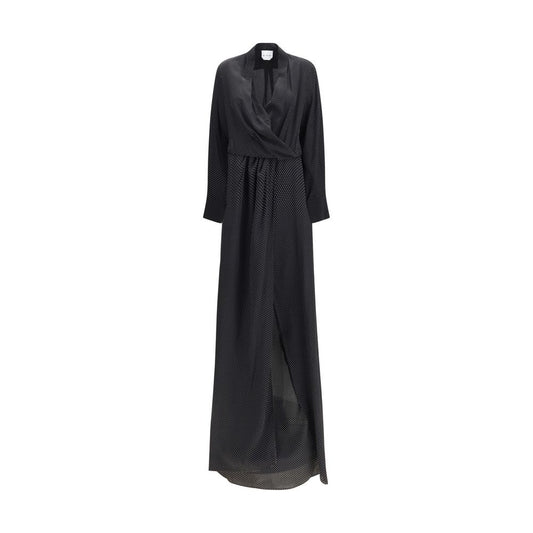 SA SU PHI Black Silk Long Dress - Elegant Criss Cross Design