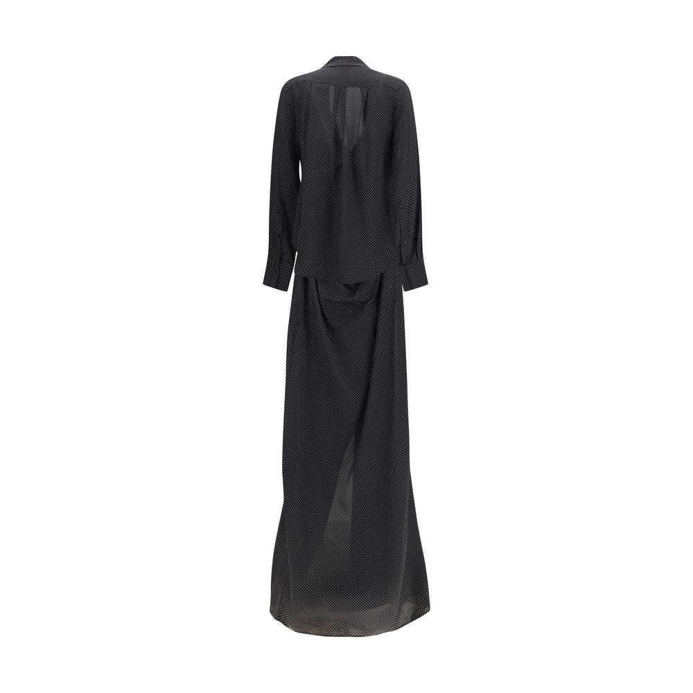 SA SU PHI Black Silk Long Dress - Elegant Criss Cross Design