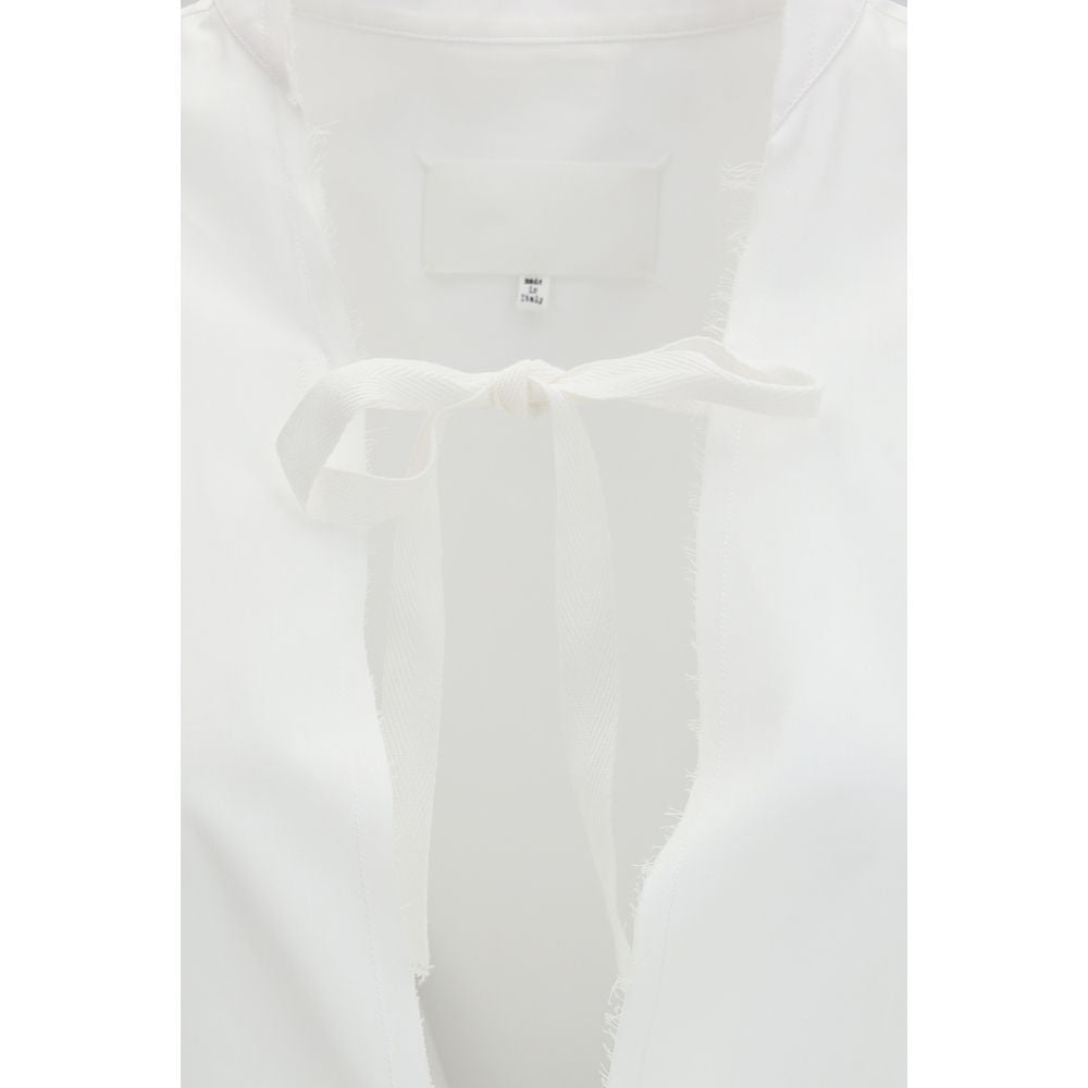 Maison Margiela White Cotton Casual Dress with Raw-Edge Detail
