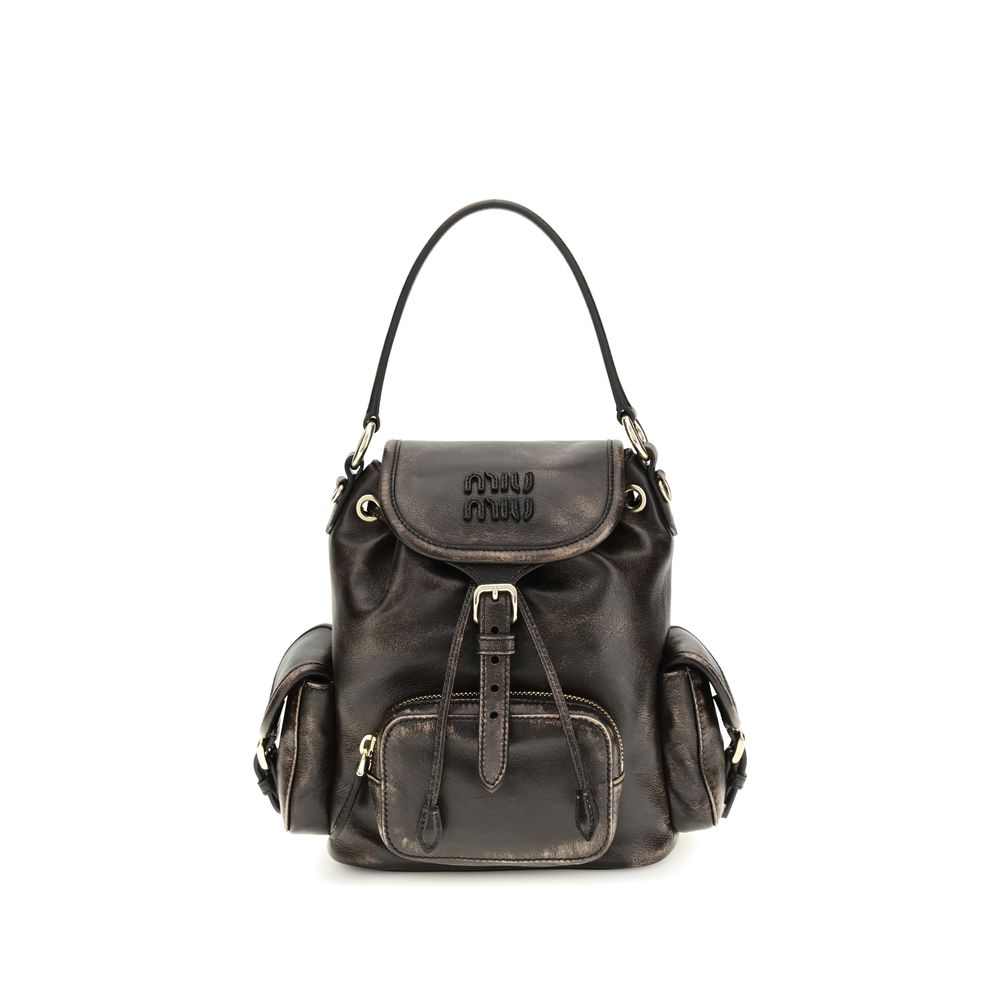Sac à dos Miu Miu en cuir de veau marron