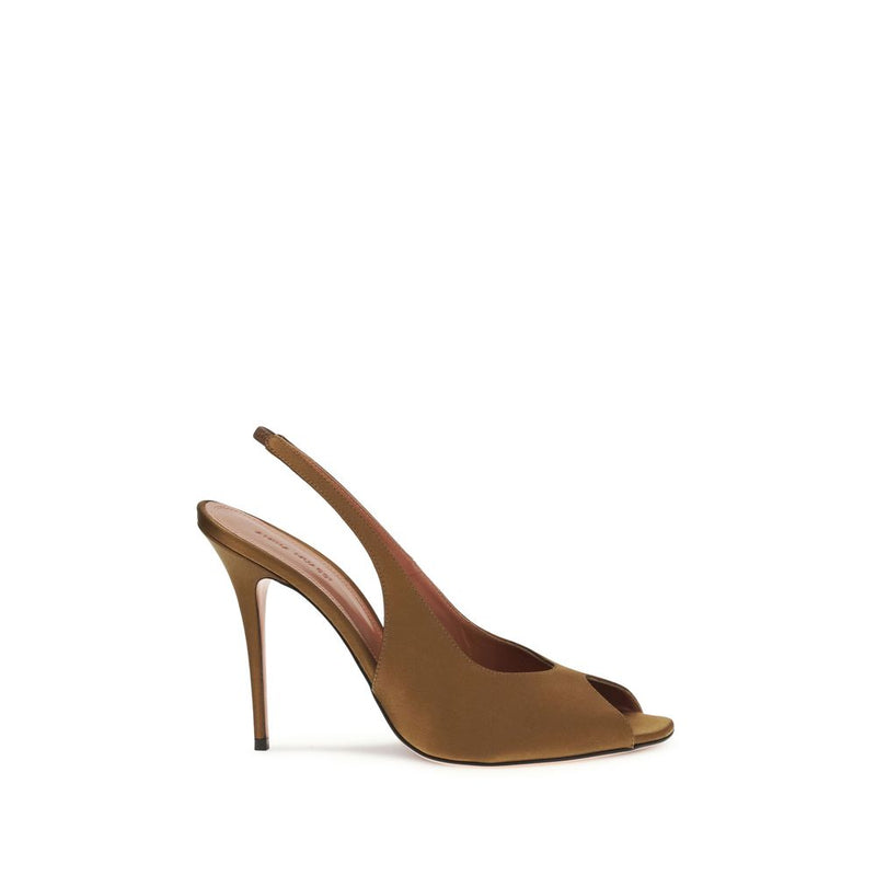 Amina Muaddi Kristina Brown Silk Stiletto Heel Sandals