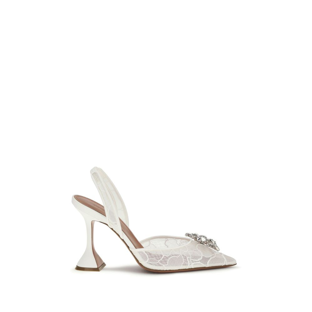 Amina Muaddi White Fabric Pumps