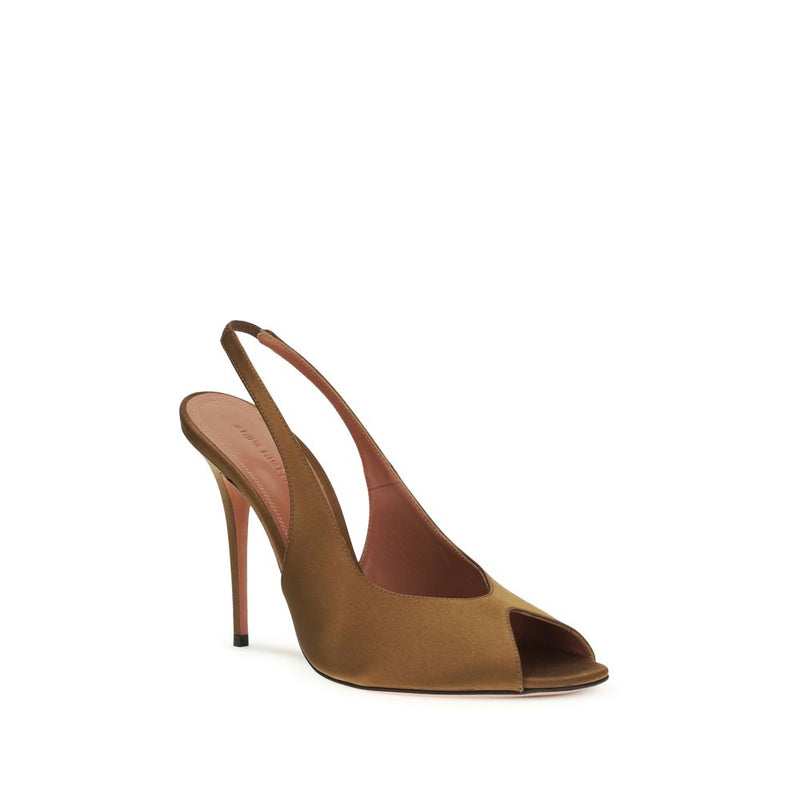 Amina Muaddi Kristina Brown Silk Stiletto Heel Sandals