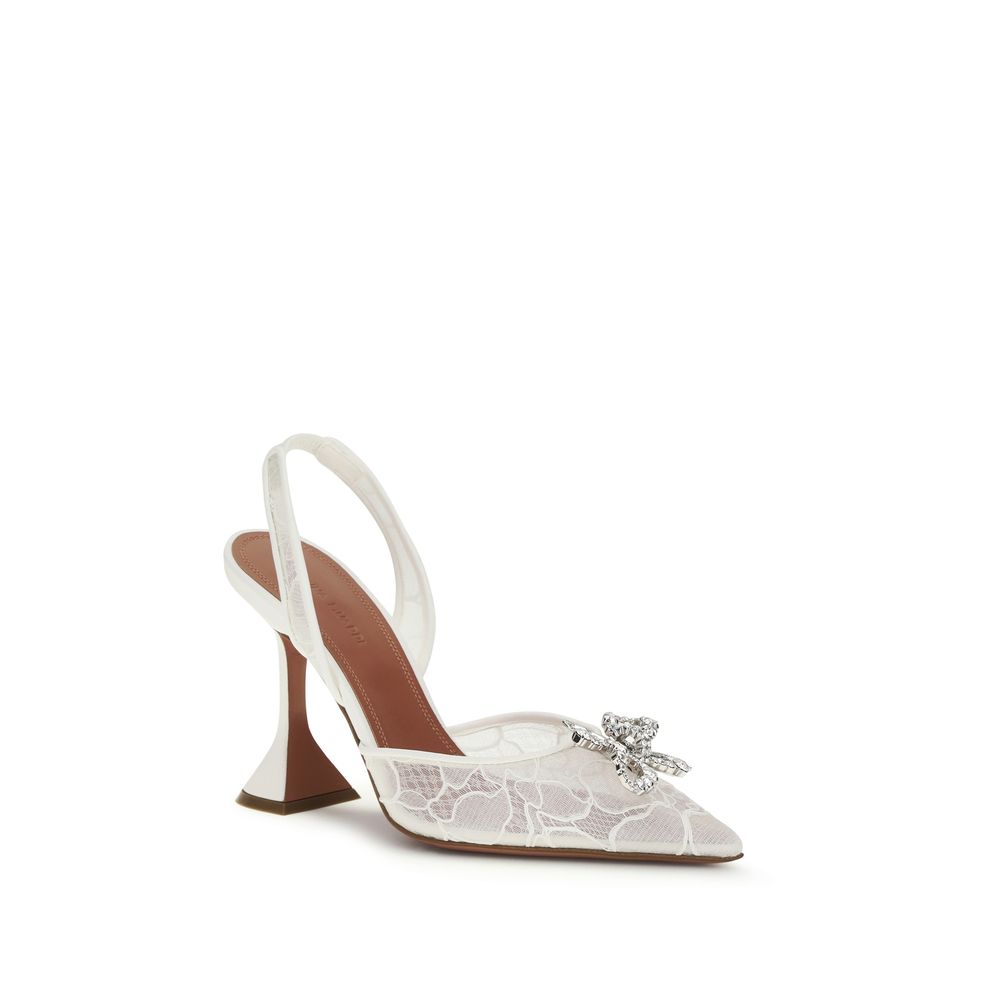 Amina Muaddi White Fabric Pumps
