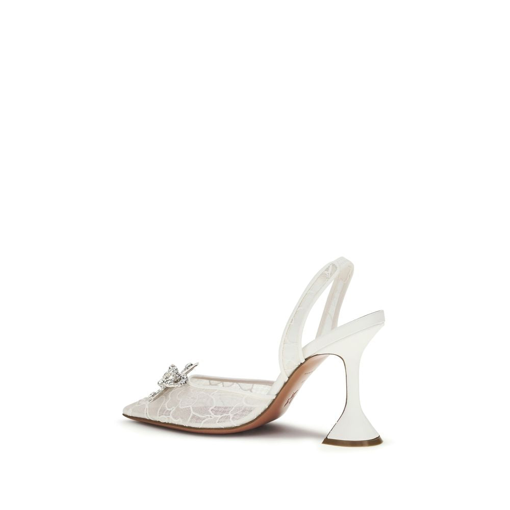 Amina Muaddi White Fabric Pumps