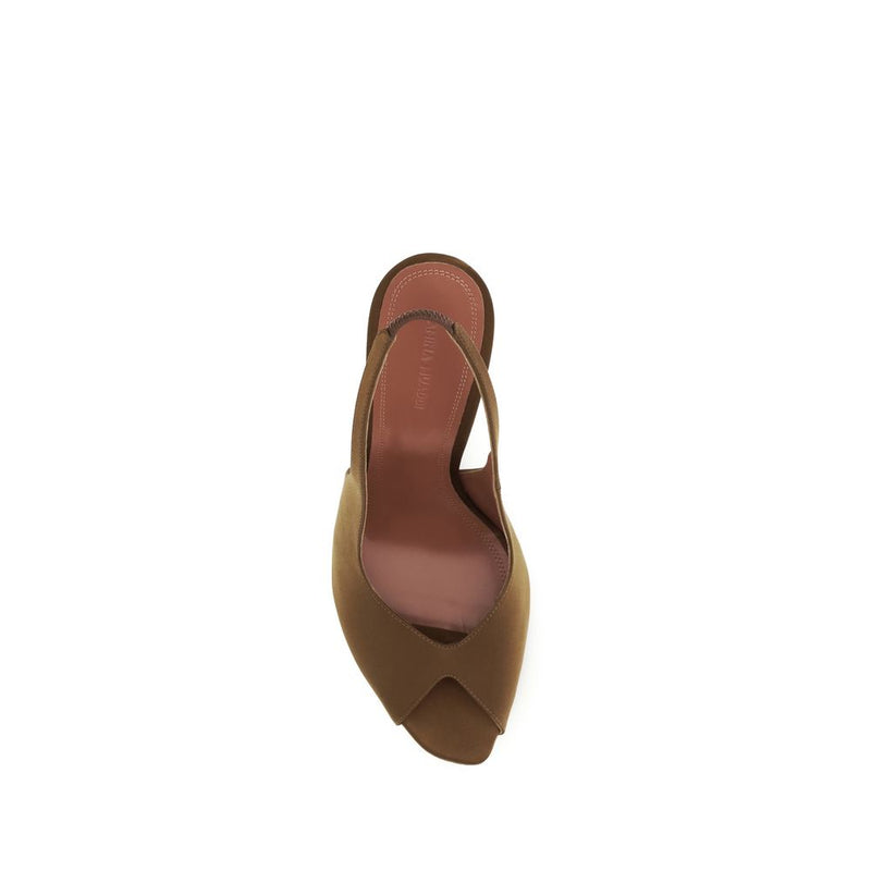 Amina Muaddi Kristina Brown Silk Stiletto Heel Sandals