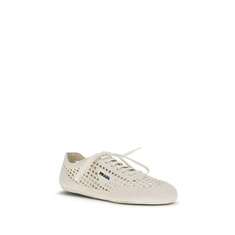 Baskets basses en tissu beige Prada