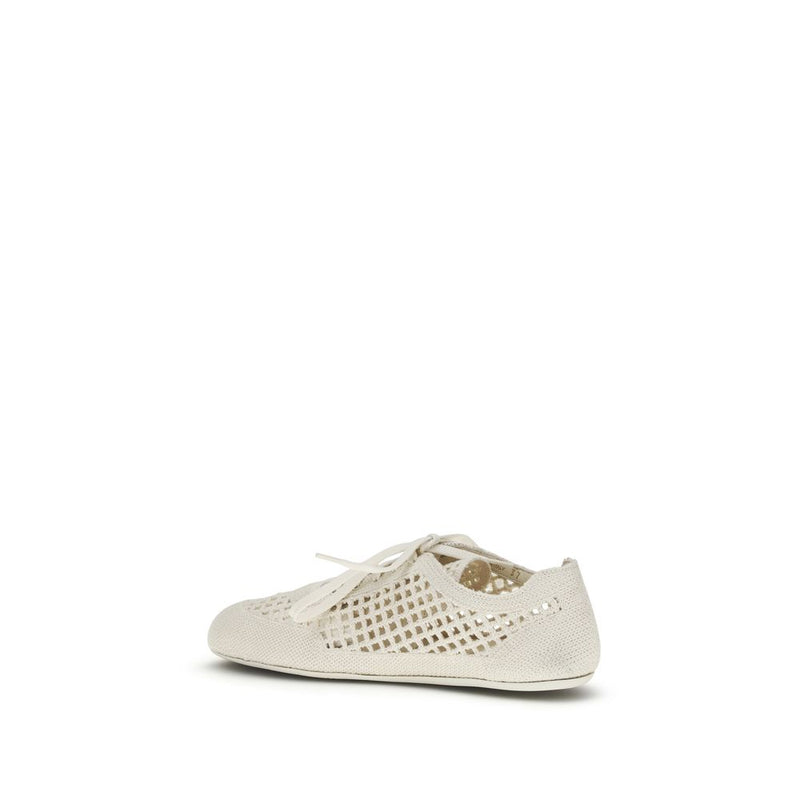 Baskets basses en tissu beige Prada