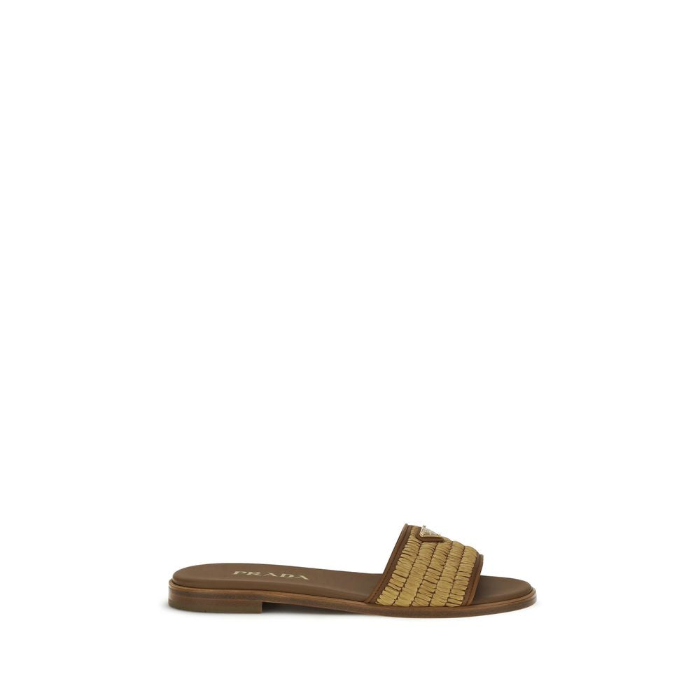 Prada Brown Raffia Slippers for Women