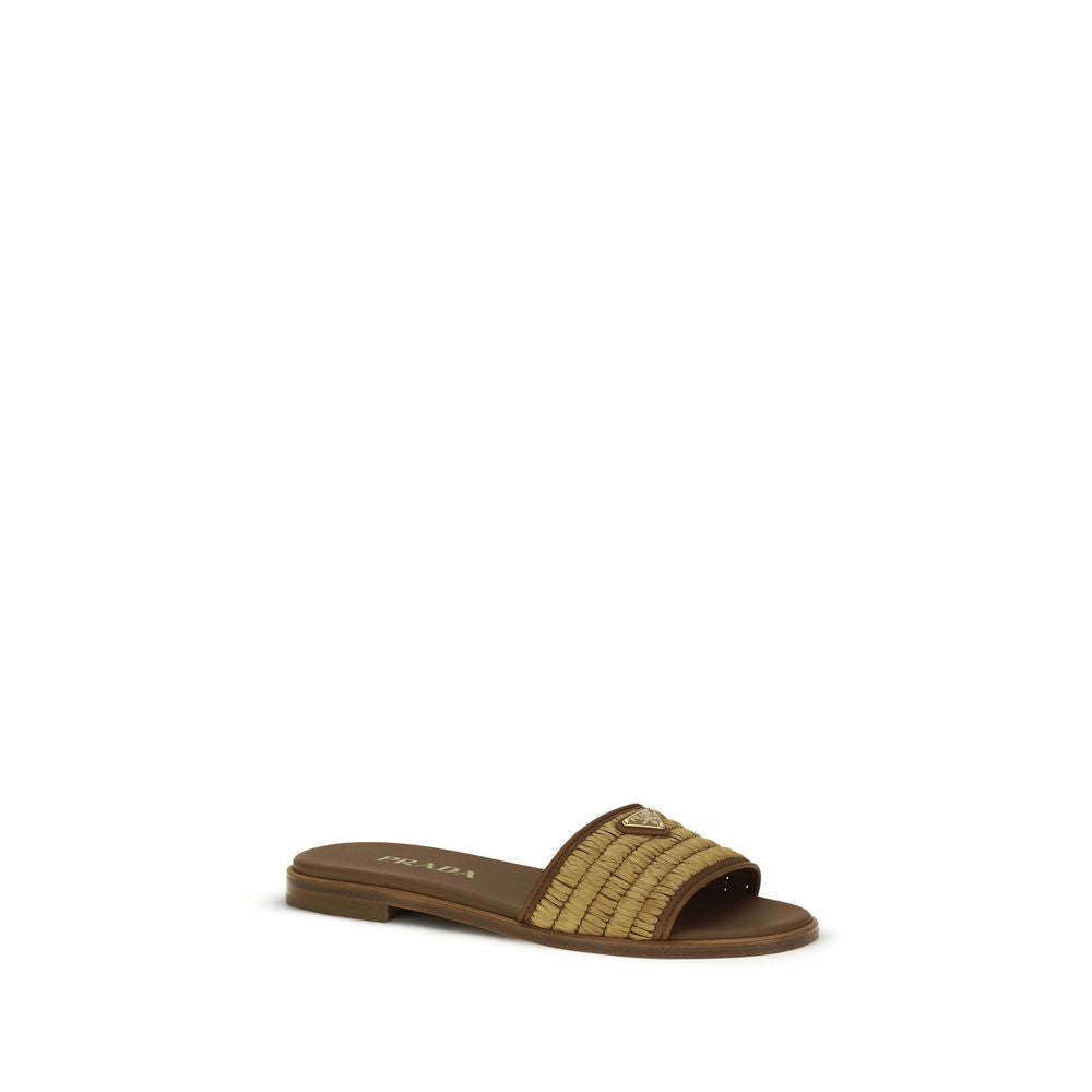 Prada Brown Raffia Slippers for Women