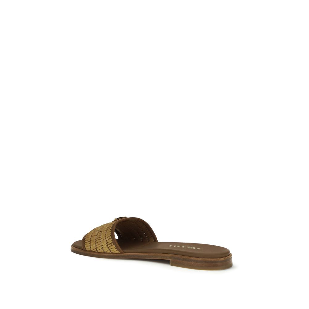 Prada Brown Raffia Slippers for Women